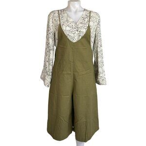 Mod Ref Sage Linen Jumpsuit Crop Wide Leg Overalls Green Romper